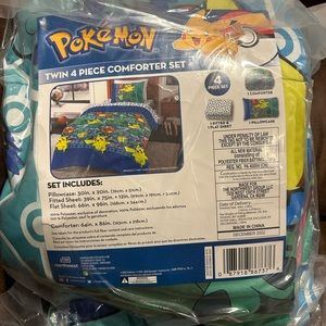 Twin size Pokémon set. Pillowcase, fitted sheet, flat sheet, and comforter! New